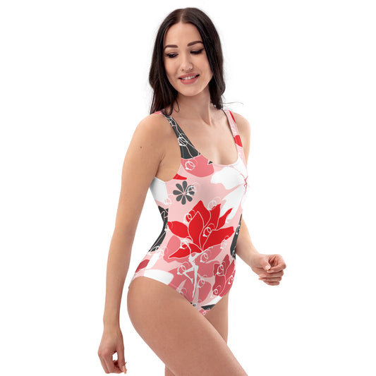 Red & Pink Tropical One-Piece Swimsuit